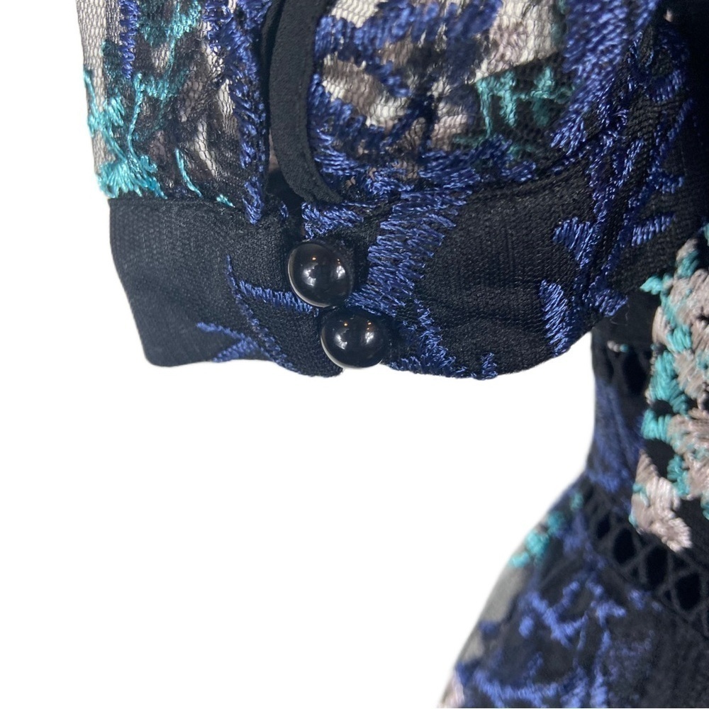 Lulus Radiant Love Black Floral Embroidered Short Sleeve Skater Dress Size S - Picture 5 of 10
